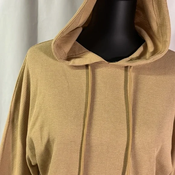 Jones New York Camel Tan Waffle Knit Thermal 3/4 Sleeve Hooded Pullover - Picture 5 of 16
